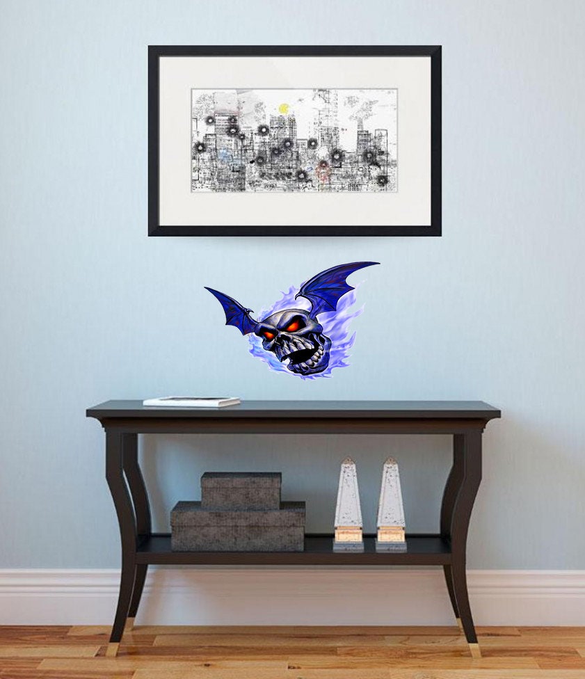 Flying Skull Decal, Flying Skull Sticker, Flying Skull Wall Decor