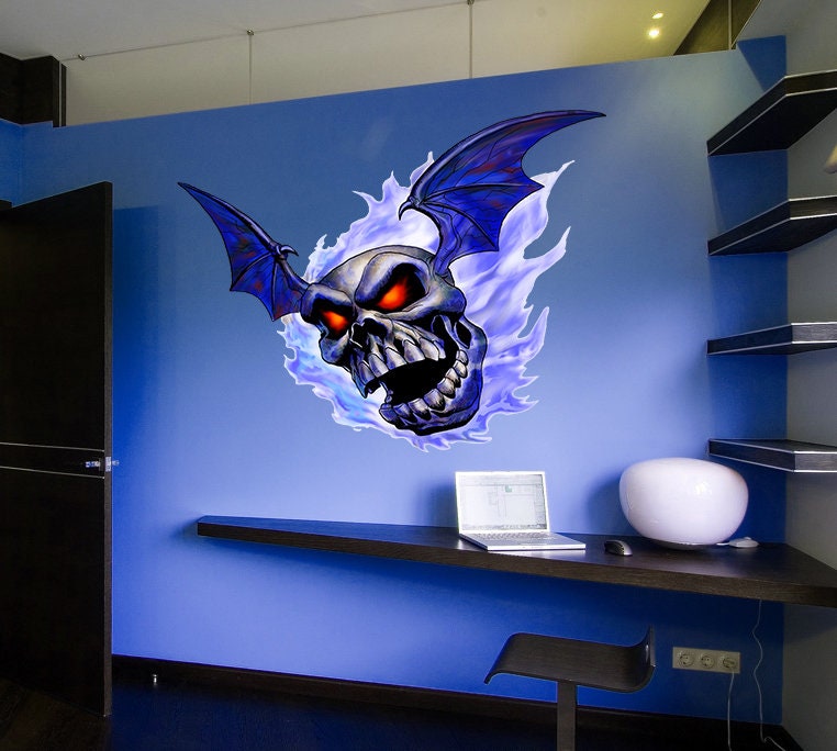 Flying Skull Decal, Flying Skull Sticker, Flying Skull Wall Decor