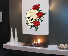 Load image into Gallery viewer, Skull &amp; Roses Wall Decal, Skilet Sticker, Roses Home Décor, Halloween Decoration, Day of the Dead Vinyl Wallpapers, Flowers Wall Art