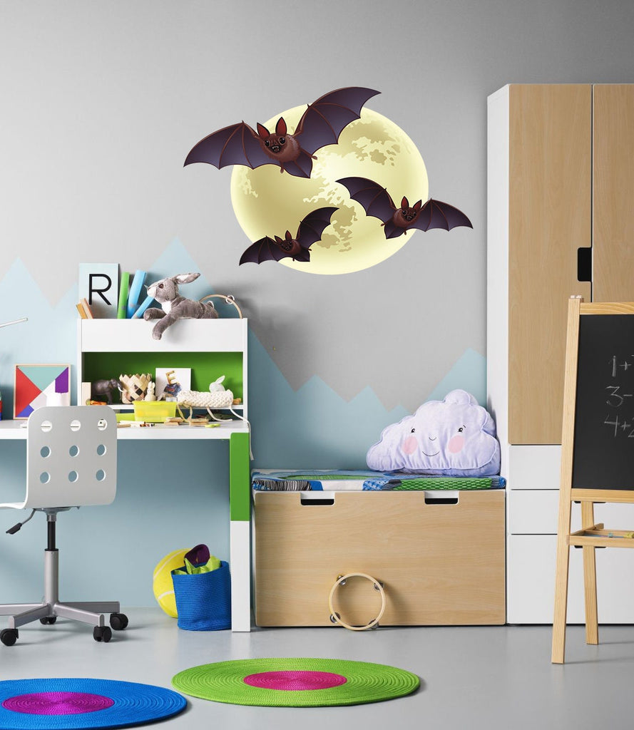 Moon and Bats Decal, Moon and Bats Sticker, Moon and Bats Wall Decor