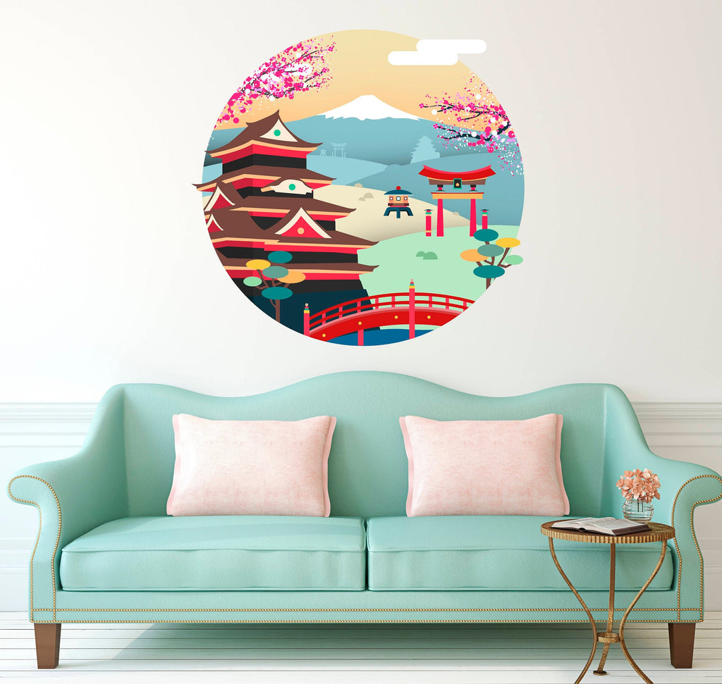 Pagoda Wall Decal, Pagoda Sticker, Pagoda Sakura Wall Decor