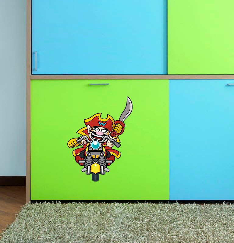 Pirate Biker Decal, Pirate Biker Sticker, Pirate Biker Boys Room Decor