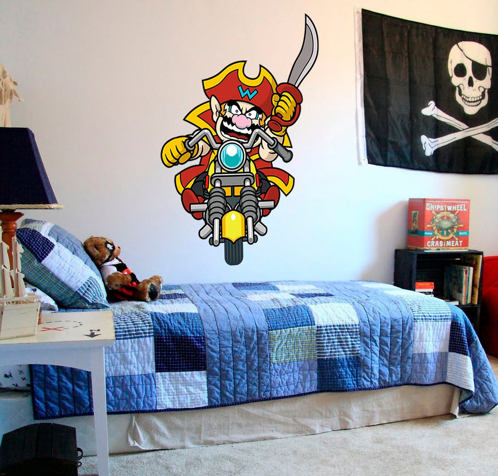 Pirate Biker Decal, Pirate Biker Sticker, Pirate Biker Boys Room Decor