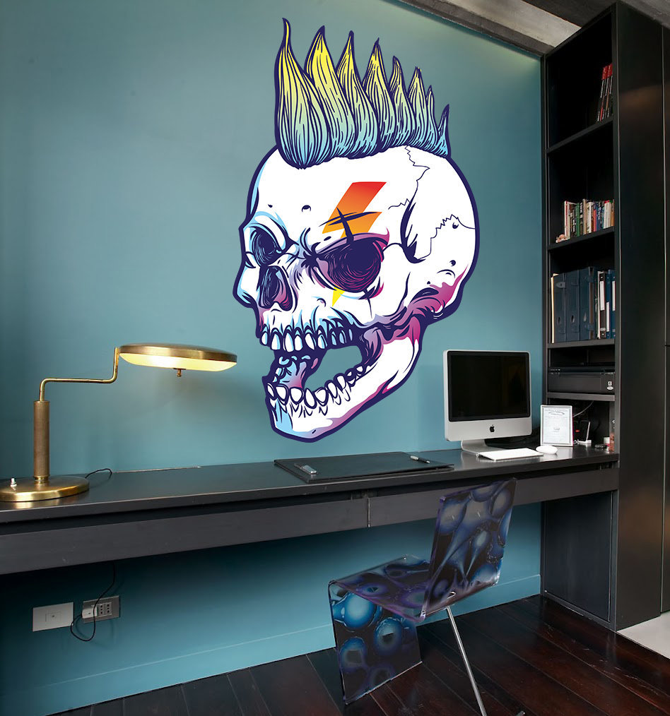 Rocking Skull Decal, Rocking Skull Sticker, Punk Skull Decal, Punk Skull Sticker