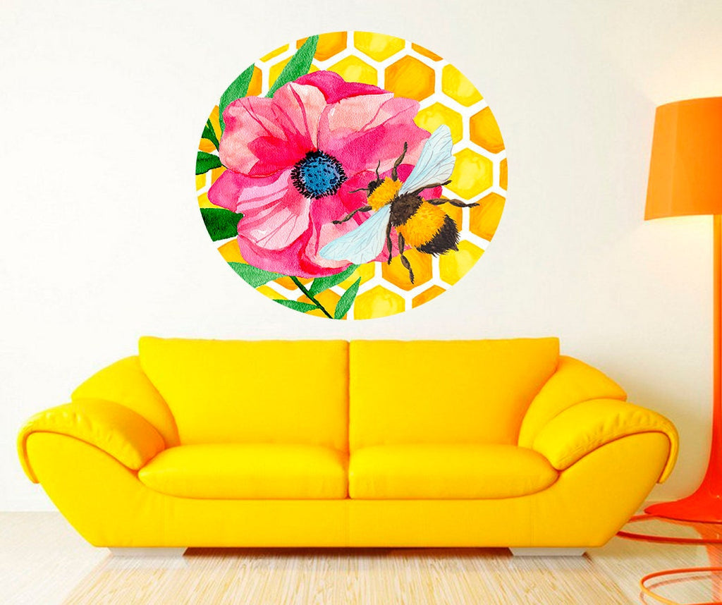 Flower Bee Wall Decal, Flower Bee Wall sticker, Flower Bee wall decor