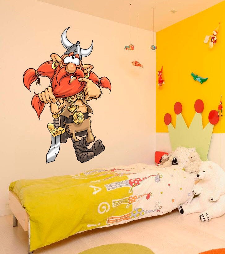 Cartoon Viking Decal, Cartoon Viking Sticker, Cartoon Viking Nursery Decor