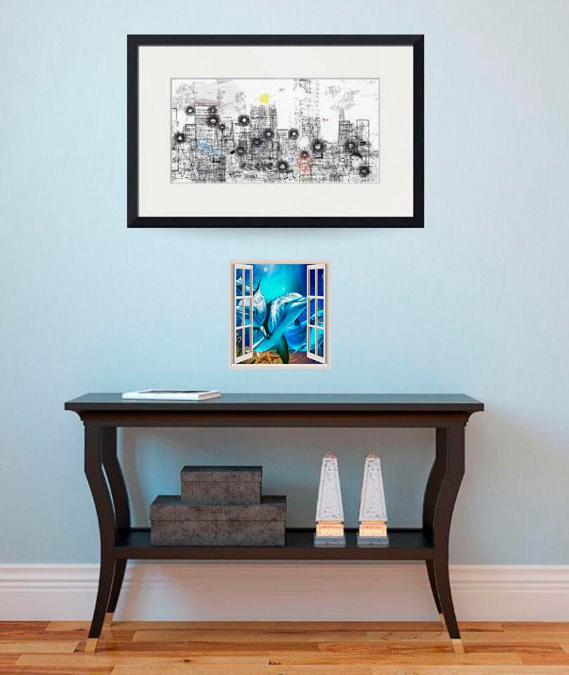 Dolphins Window in Wall Decal, Dolphins Window in Wall sticker, Dolphins Window in wall decor