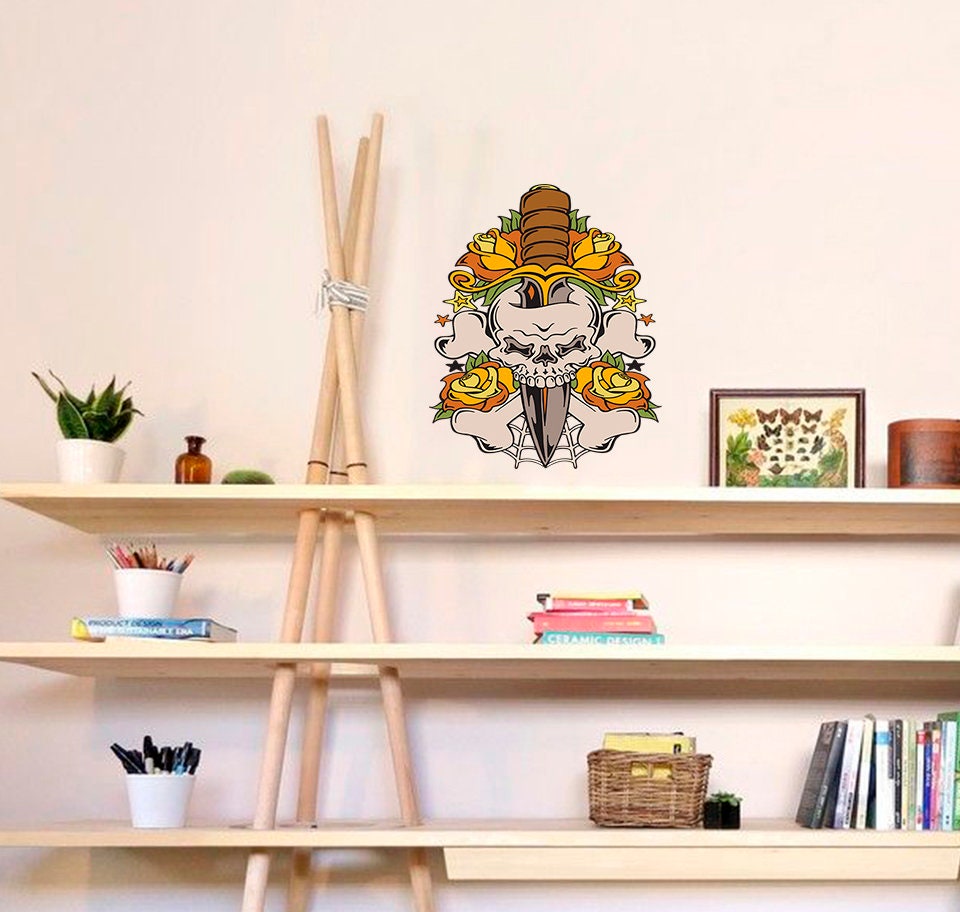 Skull and Dagger Decal, Skull and Dagger Sticker, Skull and Dagger Wall Decor