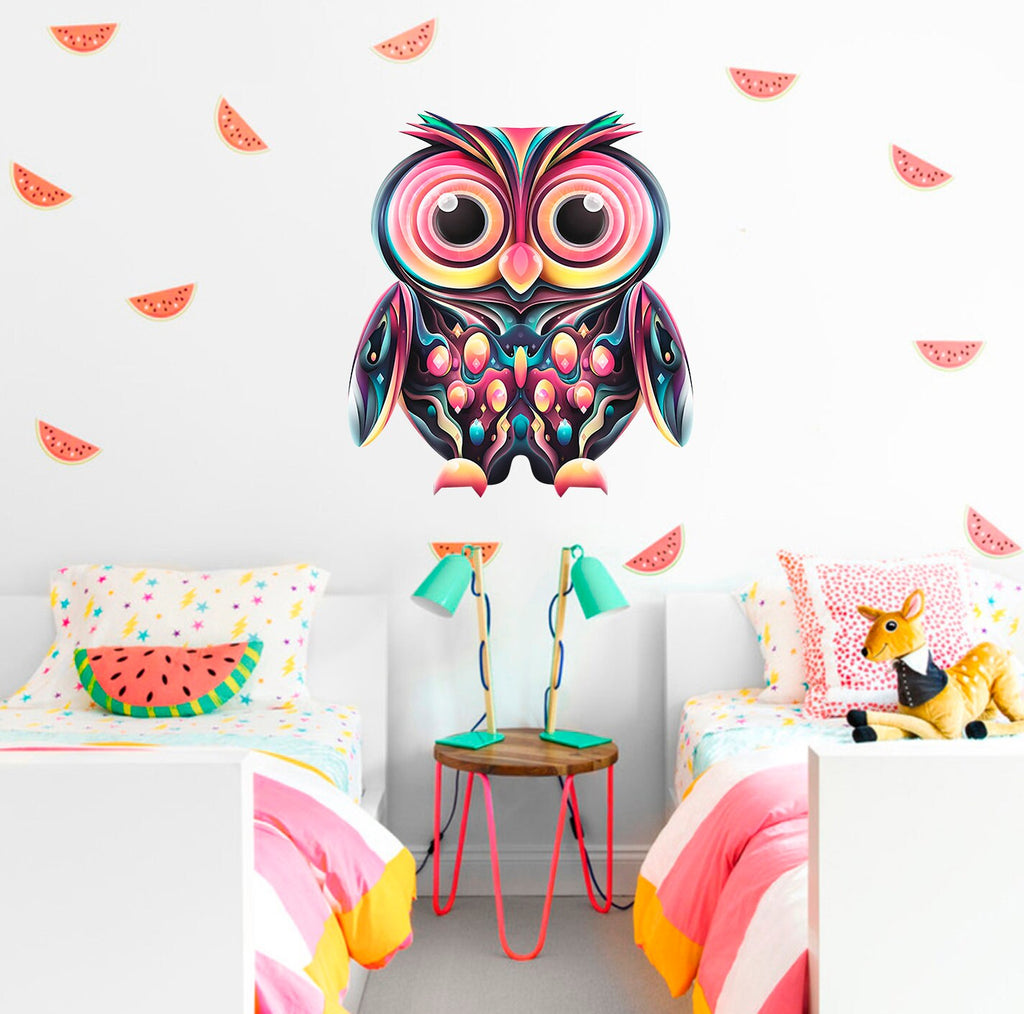 Colorful Owl Decal, Colorful Owl Sticker, Colorful Owl Wall Decor