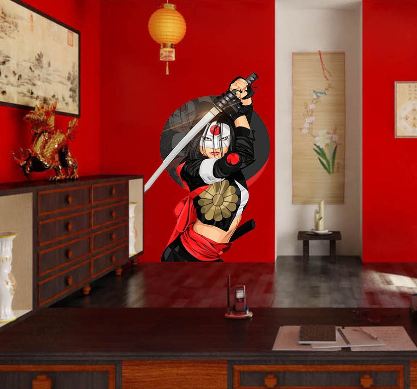 Japanese Samurai Girl Decal, Japanese Samurai Girl Sticker, Japanese Samurai Girl Wall Decor
