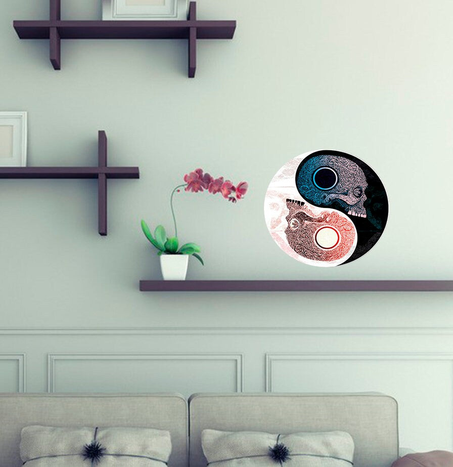Yin Yang Skull Wall Decal, Yin Yang Skull Wall sticker, Yin Yang Skull wall decor