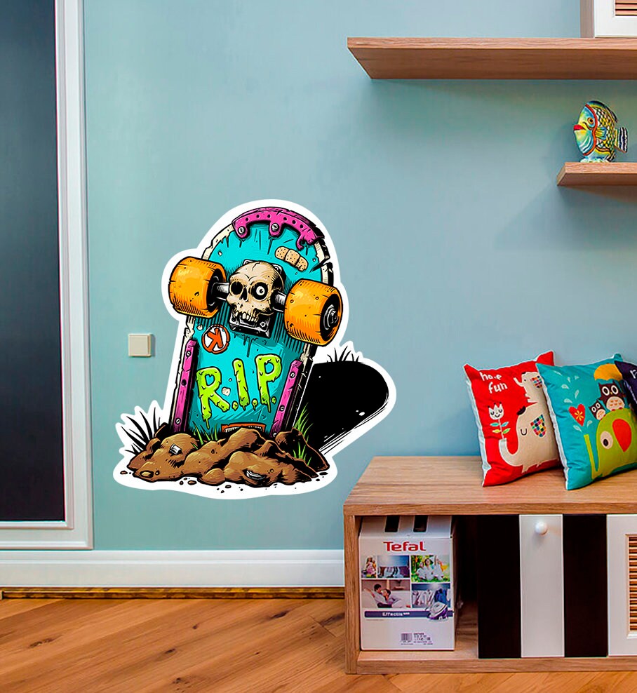 Skulled Skateboard Decal, Skulled Skateboard Sticker, Skulled Skateboard Wall Decor