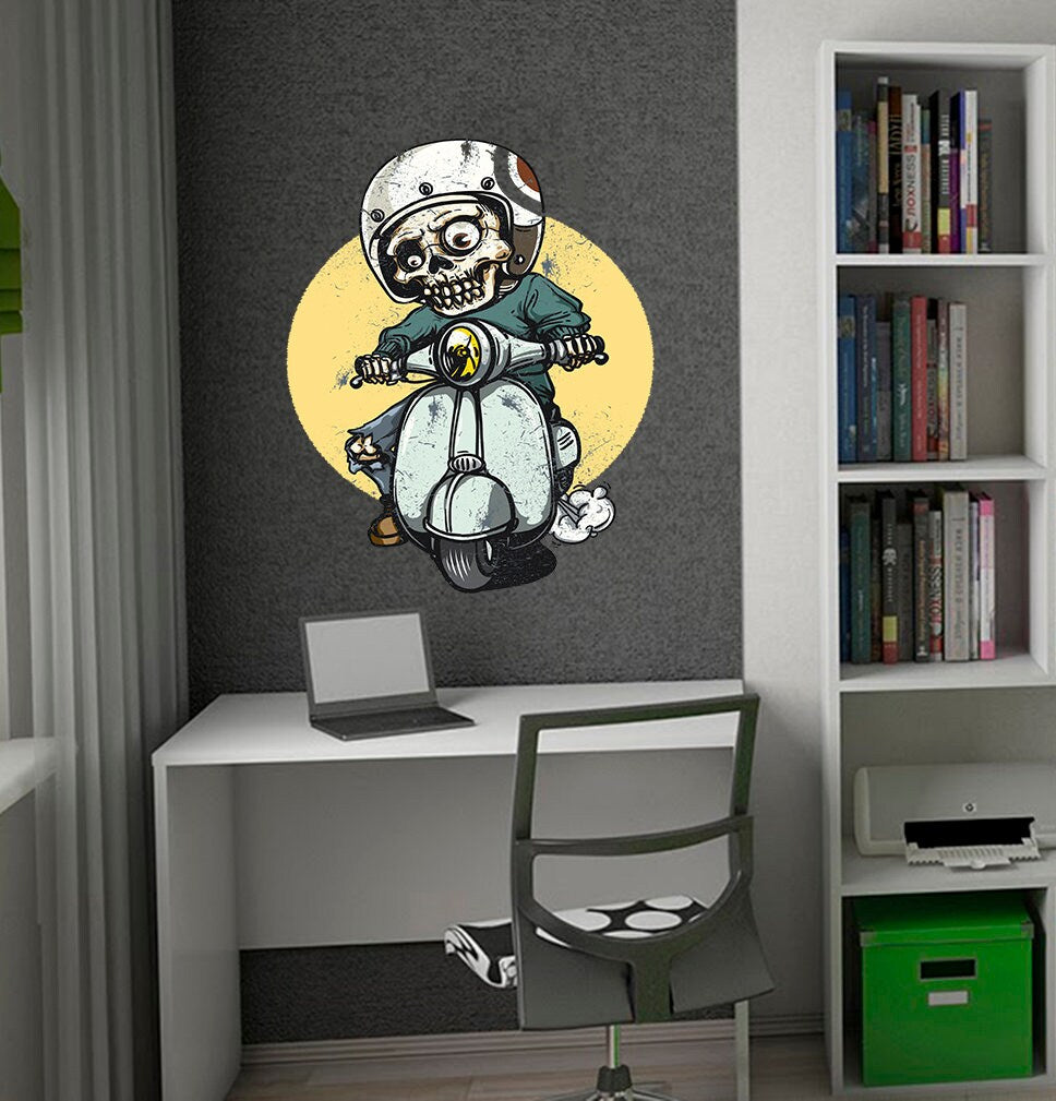 Skeleton Scooter Wall Decal, Skeleton Scooter Wall sticker, Skeleton Scooter wall decor
