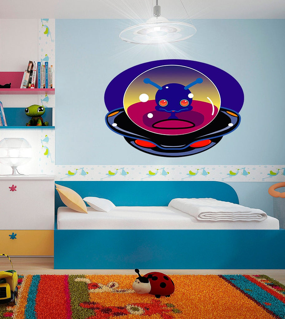 Cute Alien UFO decal, Cute Alien UFO Sticker, Cute Alien UFO Wall Decal