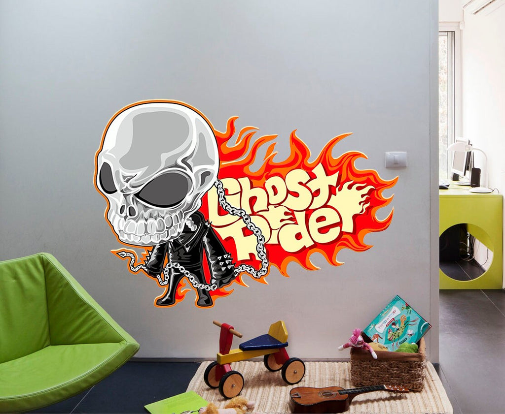 Flamed Skull Decal, Flamed Skull Sticker, Flamed Skull Wall Decor