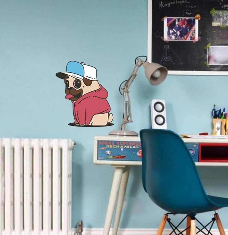 Cartoon Pug Decal, Cartoon Pug Sticker, Cartoon Pug Wall Decor
