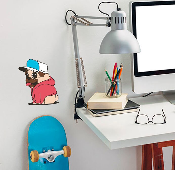 Cartoon Pug Decal, Cartoon Pug Sticker, Cartoon Pug Wall Decor