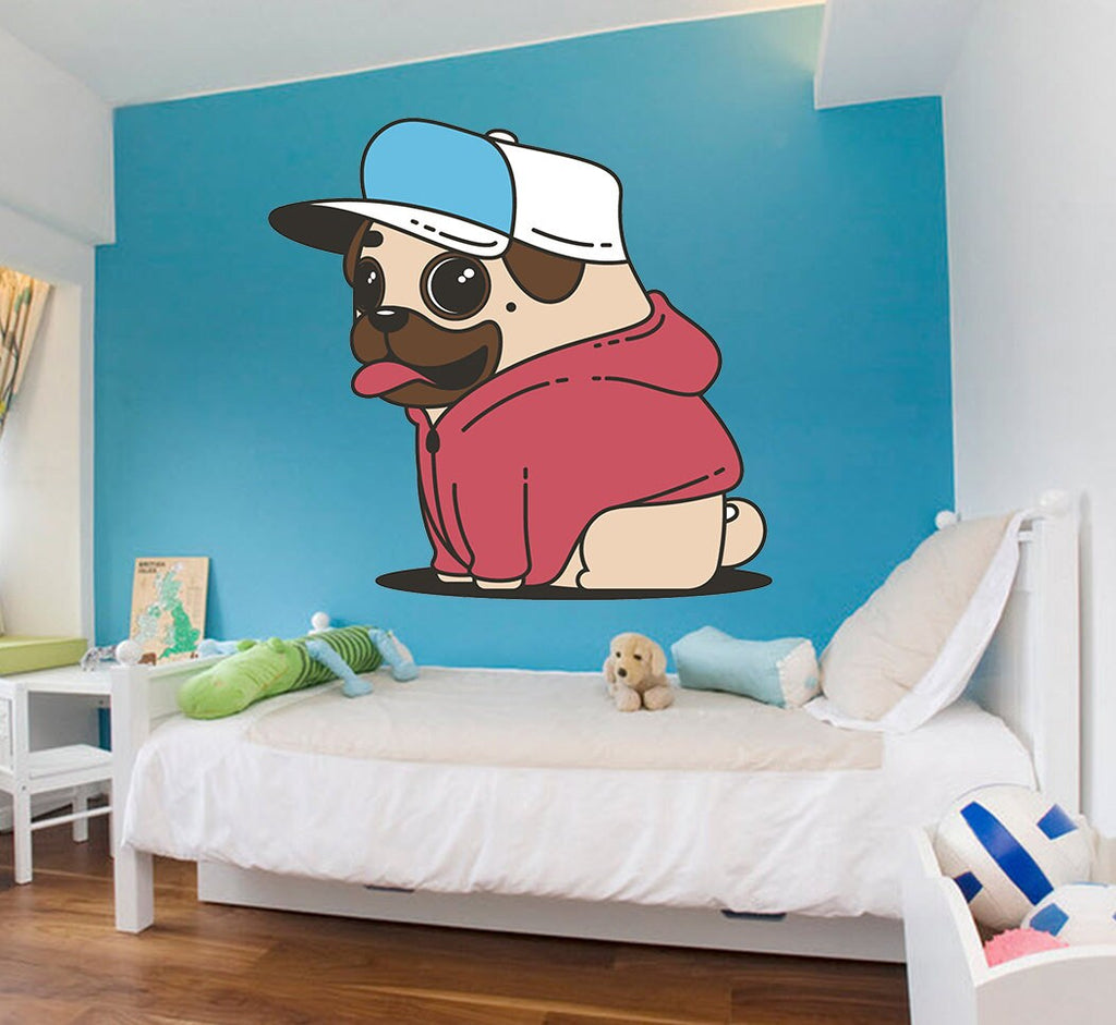 Cartoon Pug Decal, Cartoon Pug Sticker, Cartoon Pug Wall Decor