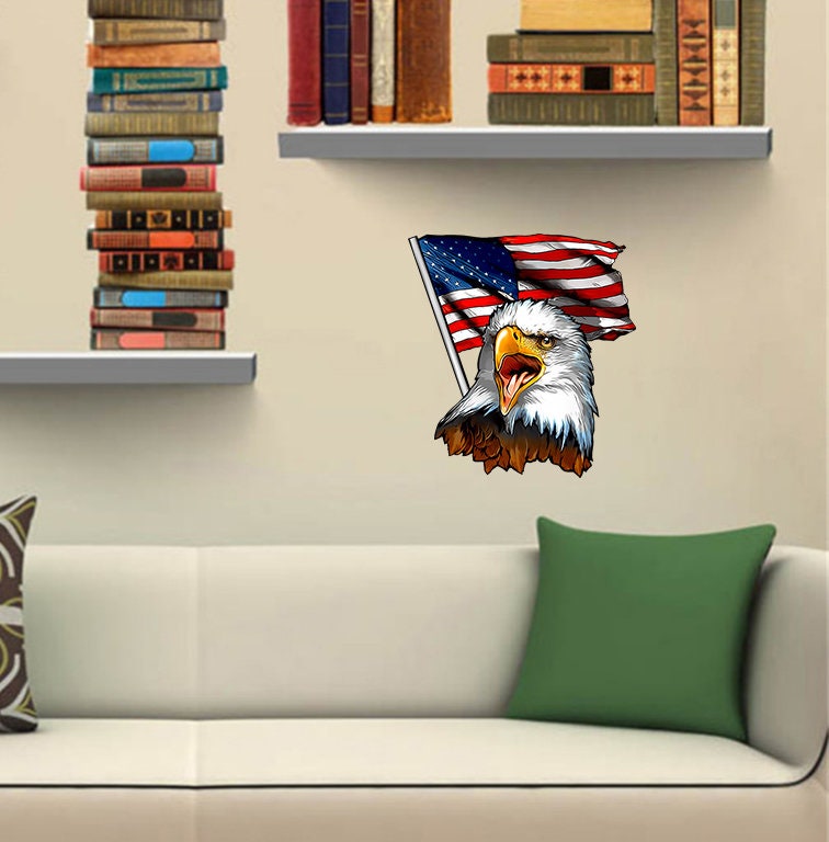 Bold Eagle Decal, US Flag Sticker, Bold Eagle US Flag Wall Decor