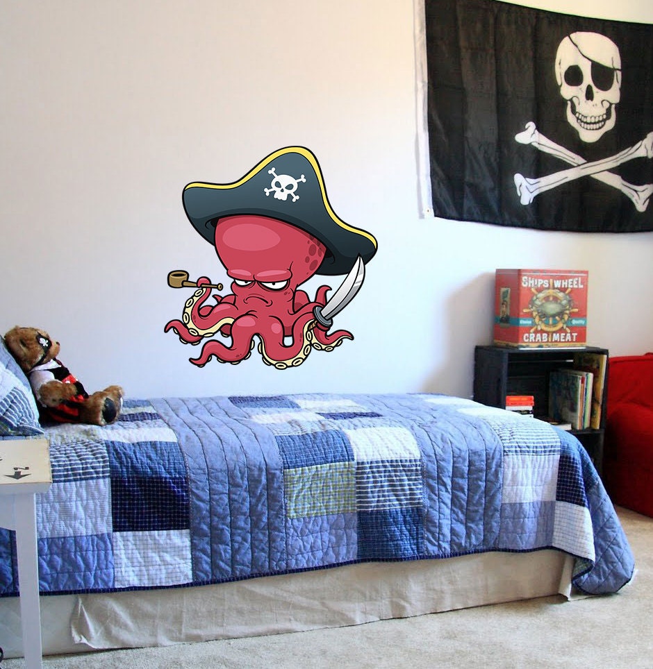 Pirate Octopus Wall Decal, Pirate Octopus Wall sticker, Pirate Octopus wall decor