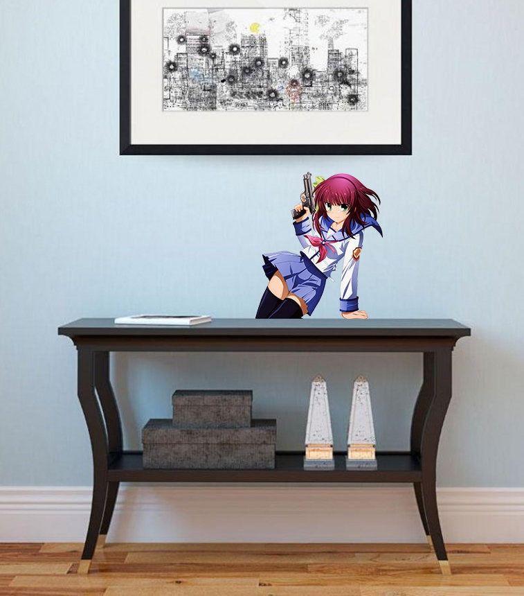 Anime Girl With The Guns Sticker, Anime Decal, Anime Wall Decor