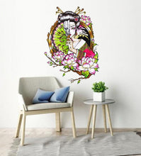 Load image into Gallery viewer, Flowered Geisha Wall Decal, Flowered Geisha sticker