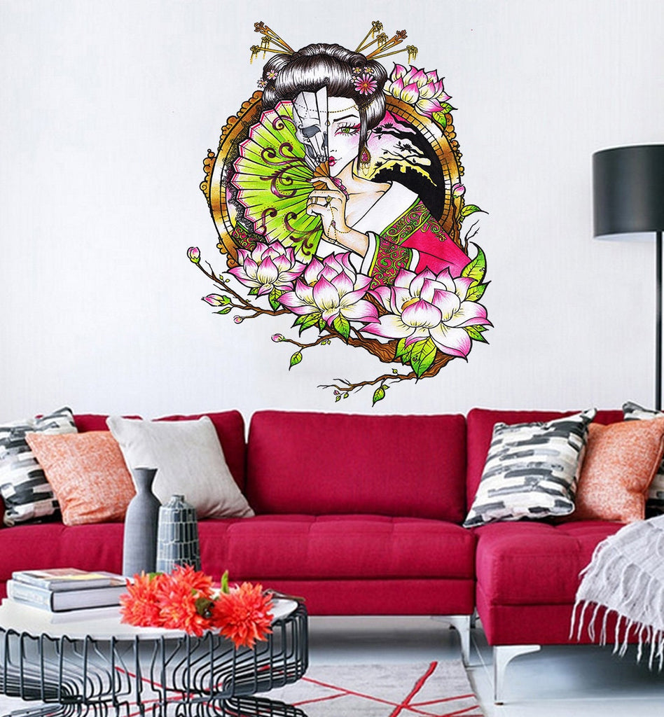 Flowered Geisha Wall Decal, Flowered Geisha sticker
