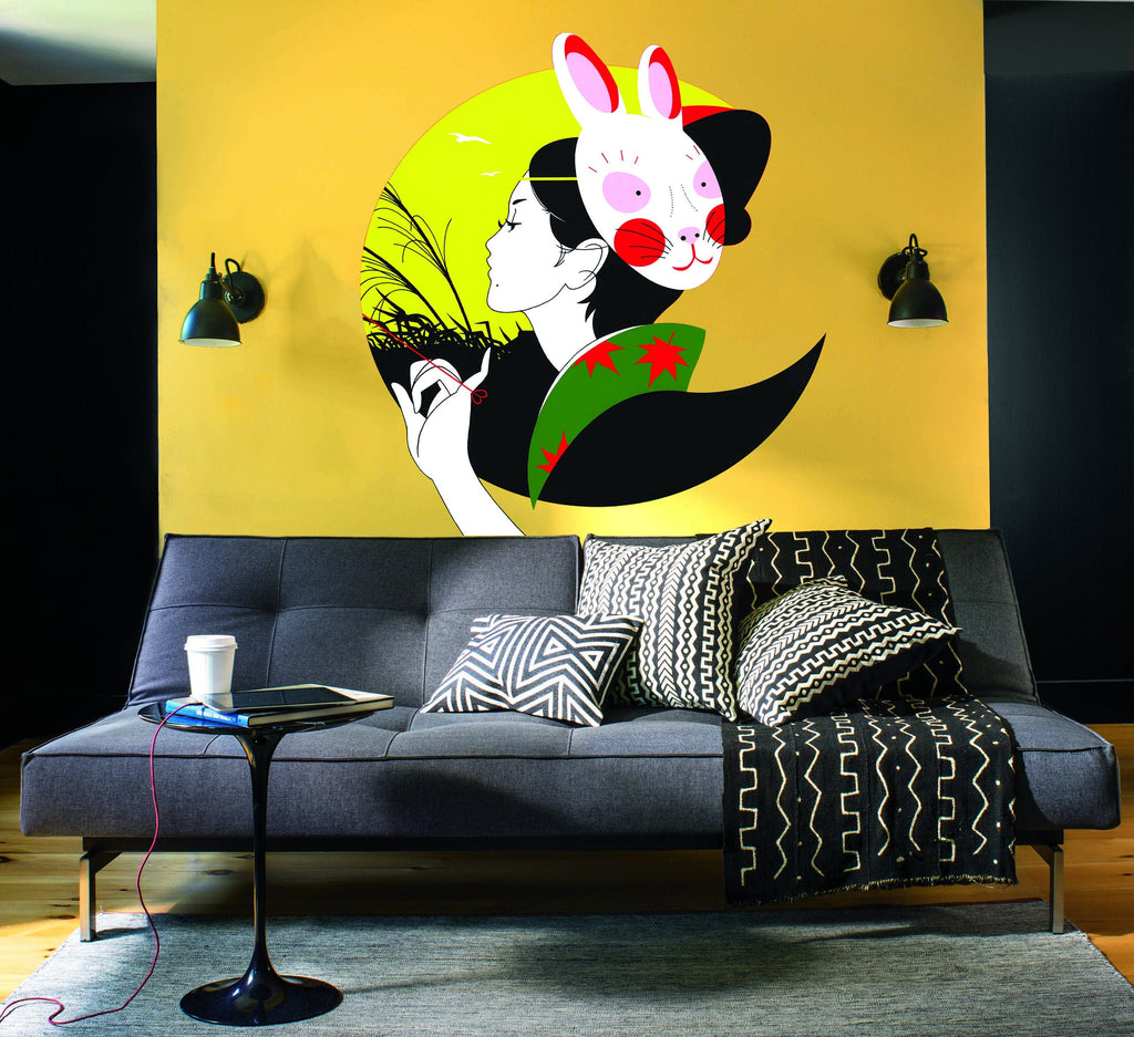 Japanese Mask Decal, Japanese Mask Sticker, Japanese Mask Wall Decor