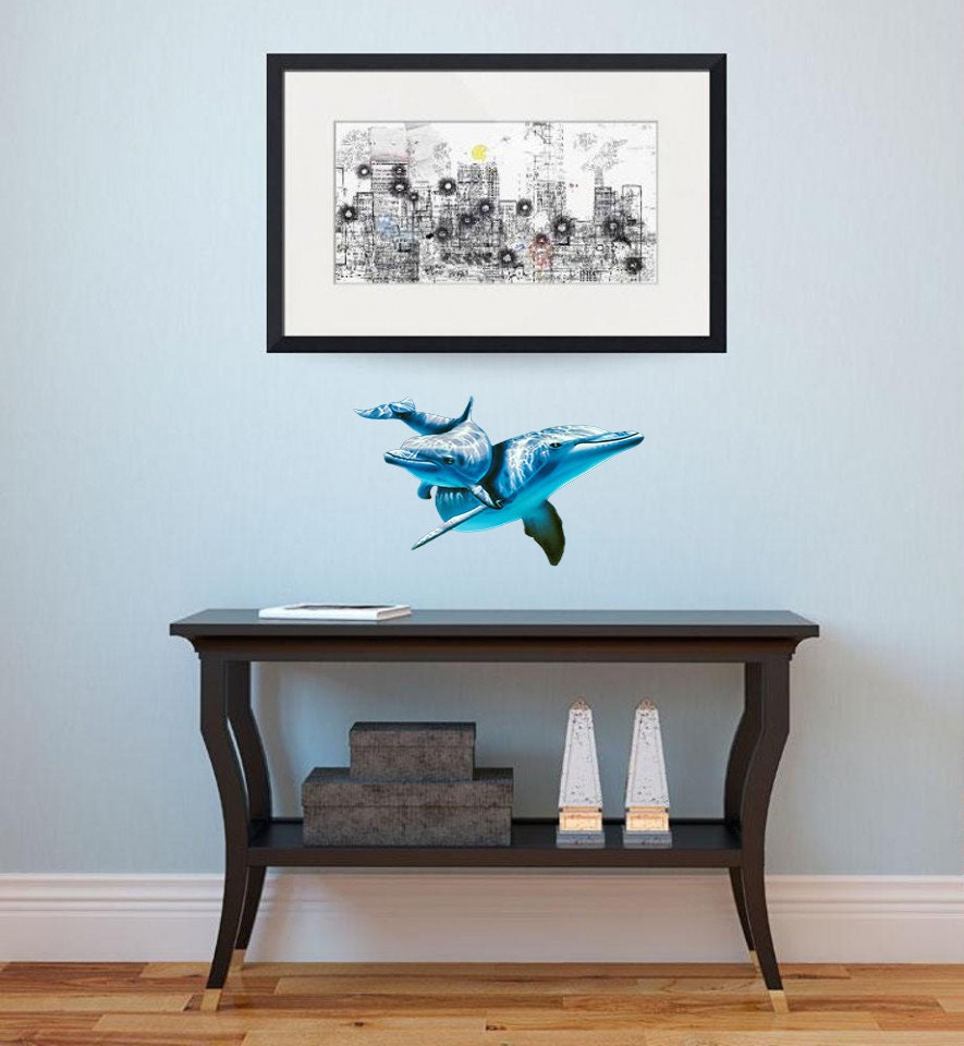 3D Dolphins Wall Decal, 3D Dolphins Wall sticker, 3D Dolphins wall decor