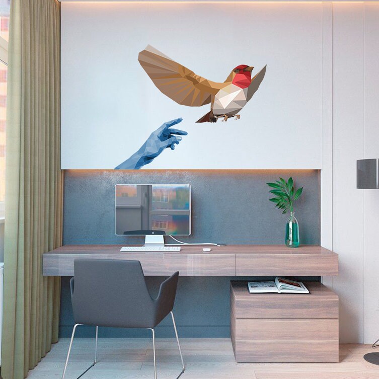 Bird and Reaching Hand Decal, Bird and Reaching Hand Sticker, Bird and Reaching Hand Decor