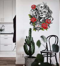 Load image into Gallery viewer, Day of the Dead Decal, Rose Flowers Sticker, the Girl in the Mask Home Decor, Poker Cards Wall Art, Zombie Walls Stickers for Living Room