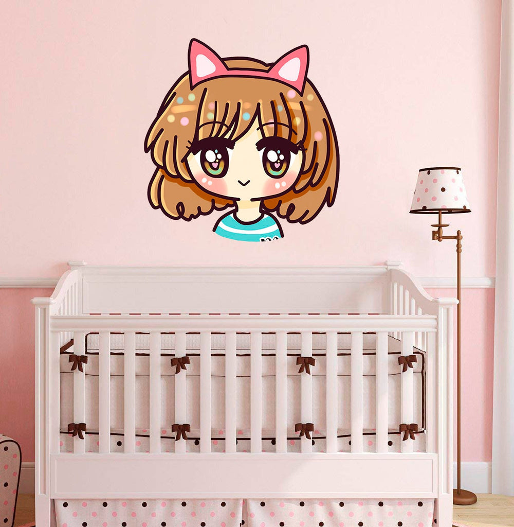 Cat Girl Nursery Decal, Cat Girl Nursery Sticker, Cat Girl Nursery Wall Decor