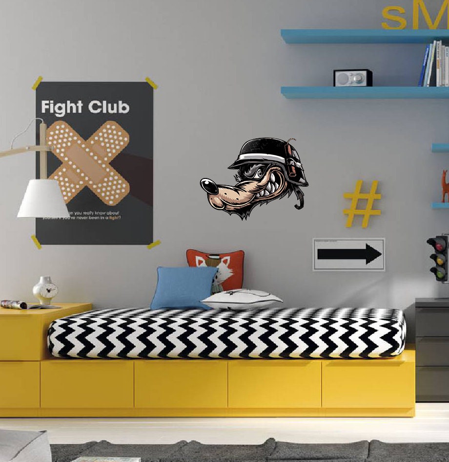 Cartoon Angry Wolf Decal, Boys Room Wolf Sticker, Wolf Decor