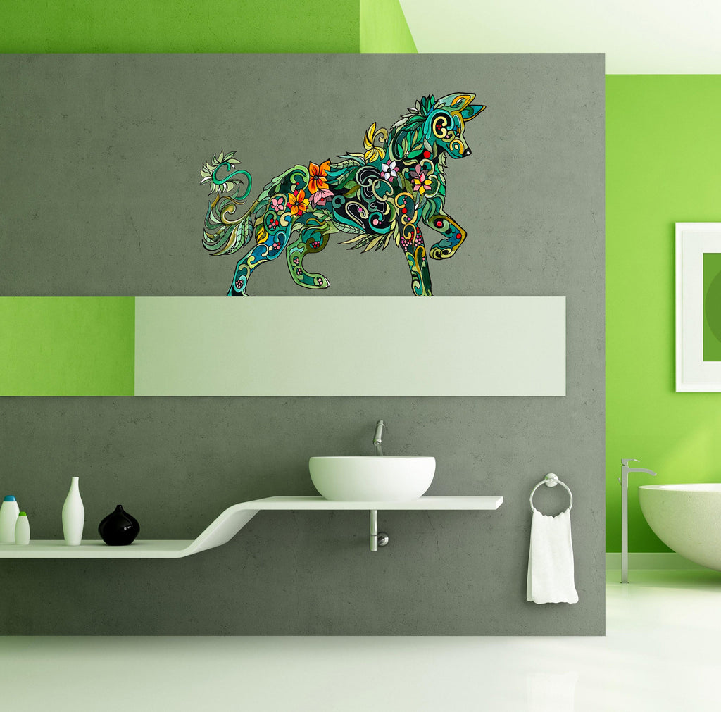Flowered Fox Decal, Flowered Fox Decal Sticker, Flowered Fox Decal Wall Decor