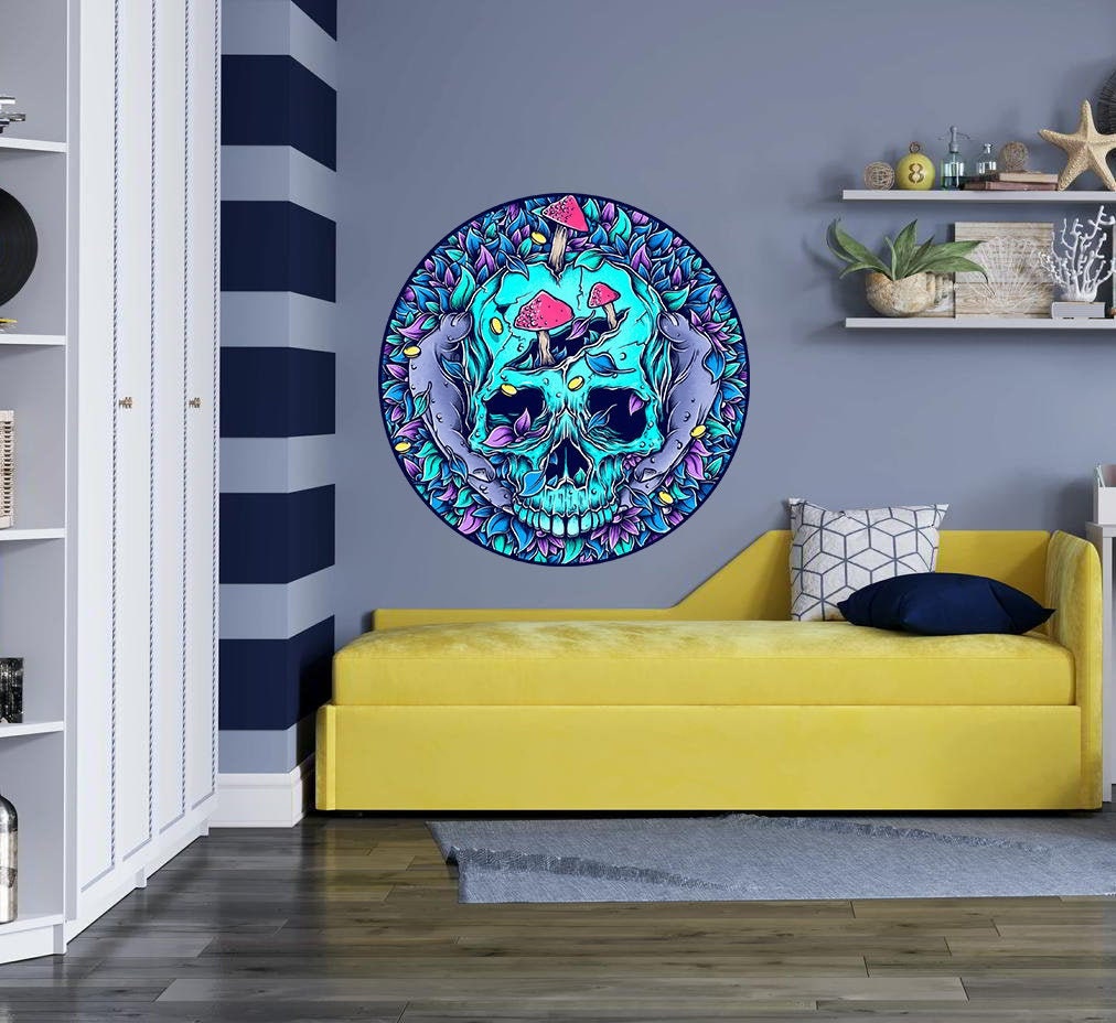 Psychedelic Skull Decal, Psychedelic Skull Sticker, Psychedelic Skull Wall Decor