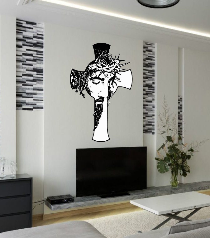 Cross and Jesus Decal, Jesus Sticker, Jesus Wall Decor, Jesus Church Decor