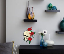 Load image into Gallery viewer, Skull &amp; Roses Wall Decal, Skilet Sticker, Roses Home Décor, Halloween Decoration, Day of the Dead Vinyl Wallpapers, Flowers Wall Art