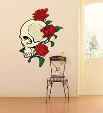 Load image into Gallery viewer, Skull &amp; Roses Wall Decal, Skilet Sticker, Roses Home Décor, Halloween Decoration, Day of the Dead Vinyl Wallpapers, Flowers Wall Art