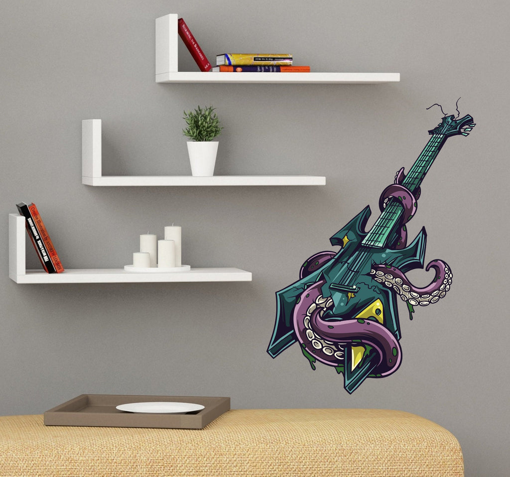 Octopus Guitar Wall Decal, Octopus Guitar Wall sticker, Octopus Guitar wall decor