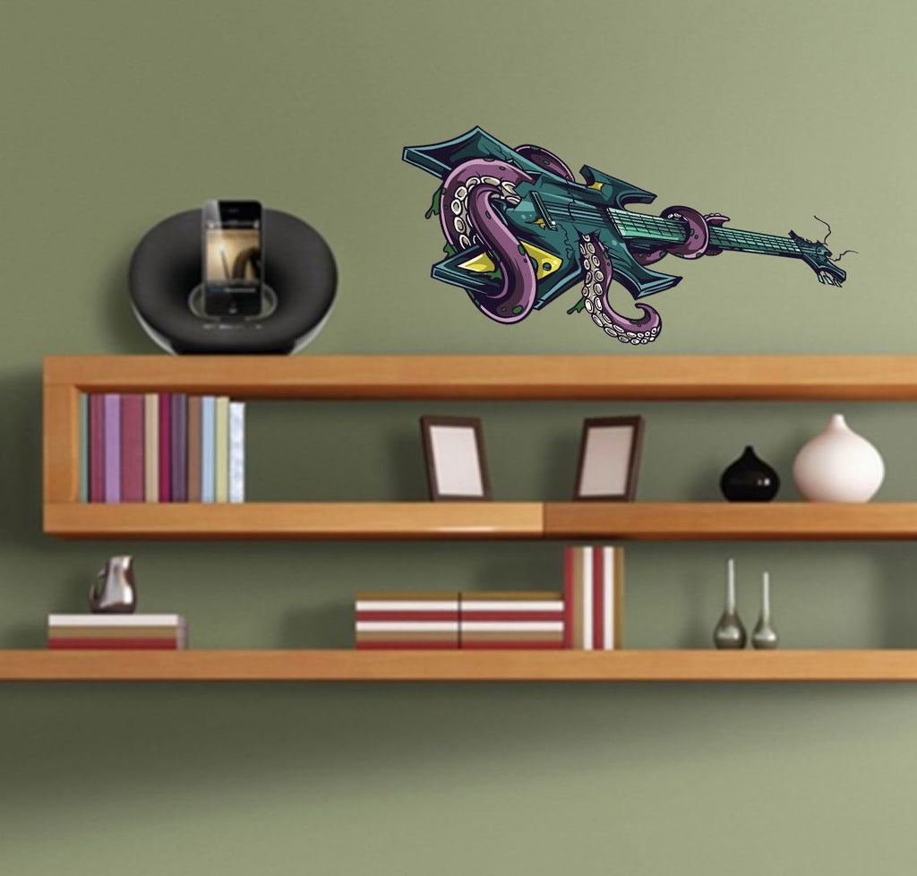 Octopus Guitar Wall Decal, Octopus Guitar Wall sticker, Octopus Guitar wall decor