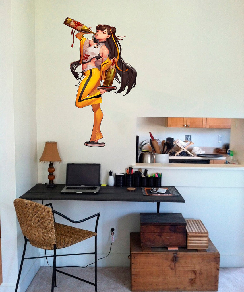Anime Girl Drinking Wine Decal, Anime Sticker, Anime Wall Decor