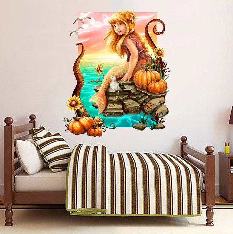 Mermaid Girl Wall Decal, Mermaid Girl Wall sticker, Mermaid Girl wall decor
