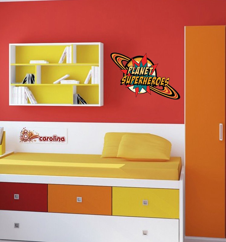 Superhero Planet Wall Decal, Superhero Planet Wall sticker, Superhero Planet wall decor