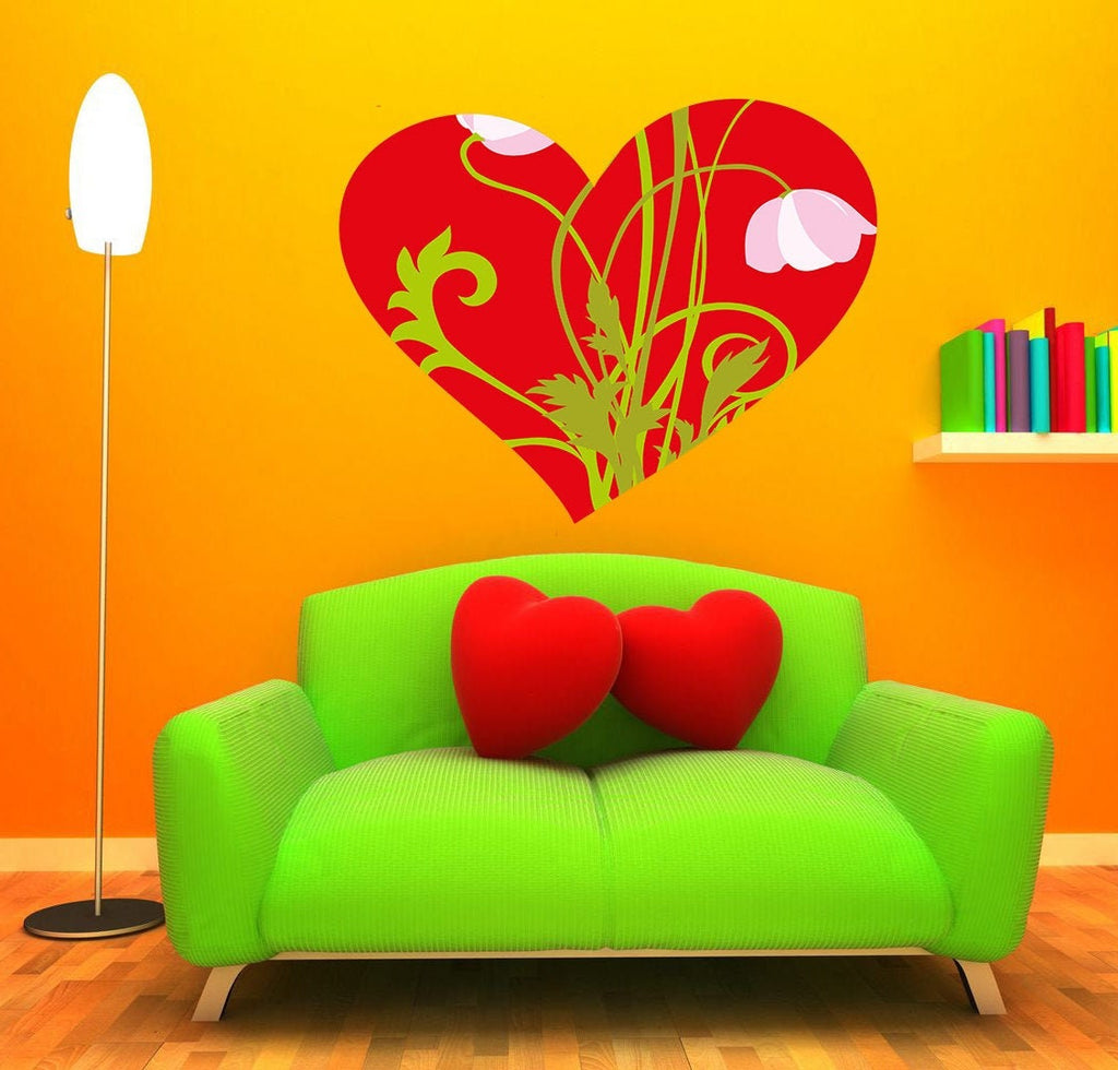 Flowered Heart Decal, Flowered Heart Sticker, Flowered Heart Wall Decor