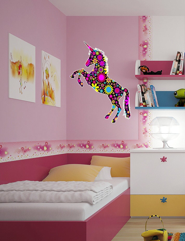 Floral Unicorn Decal, Floral Unicorn Sticker, Floral Unicorn Wall Decor