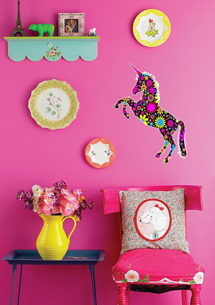Floral Unicorn Decal, Floral Unicorn Sticker, Floral Unicorn Wall Decor
