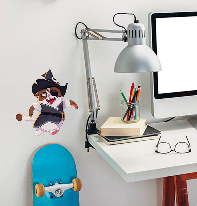 Pirate Cat Wall Decal, Pirate Cat Sticker, Pirate Cat For Nursery