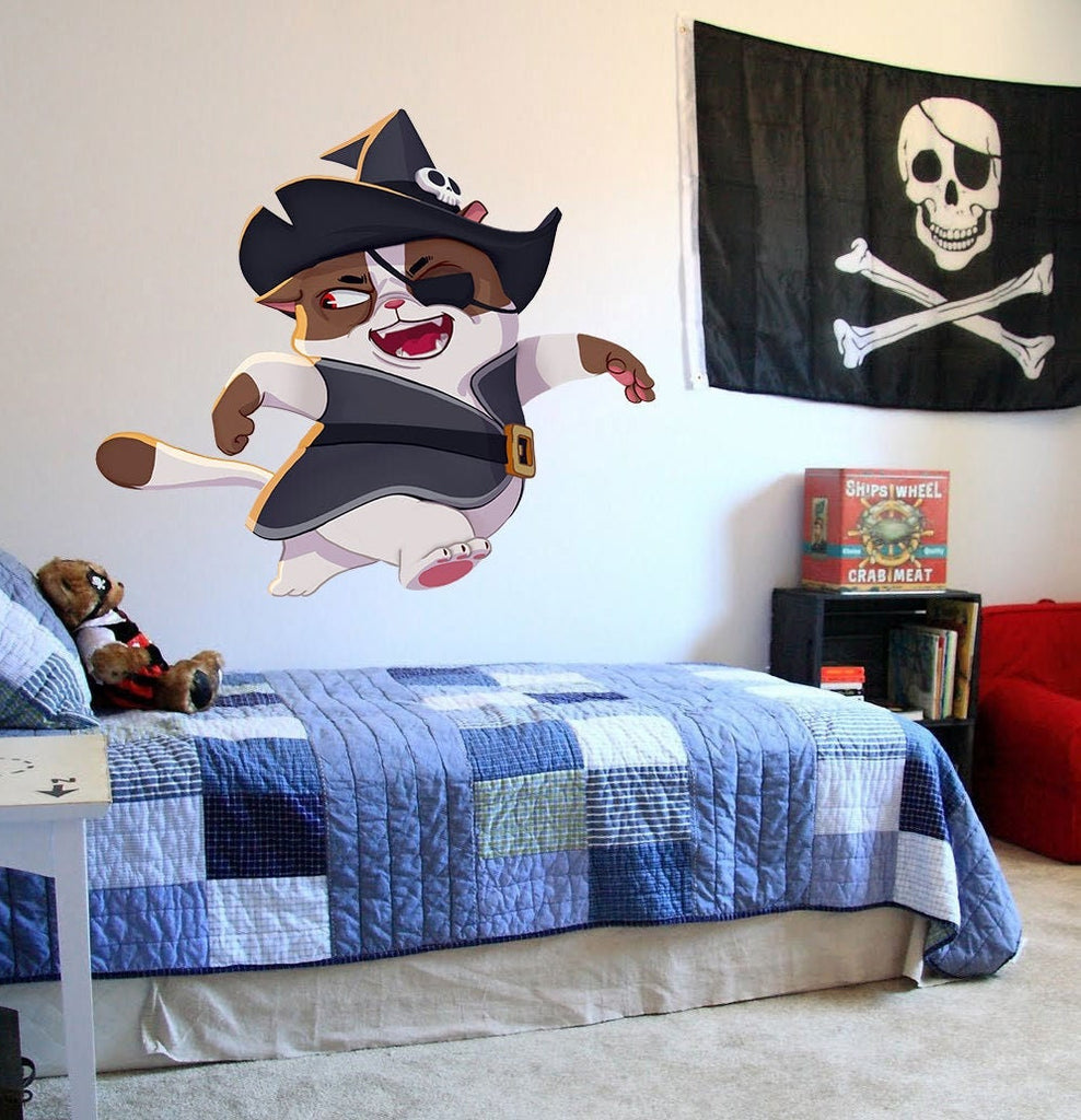 Pirate Cat Wall Decal, Pirate Cat Sticker, Pirate Cat For Nursery