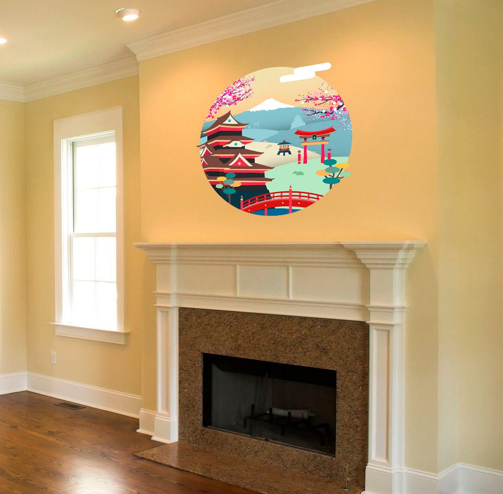 Pagoda Wall Decal, Pagoda Sticker, Pagoda Sakura Wall Decor