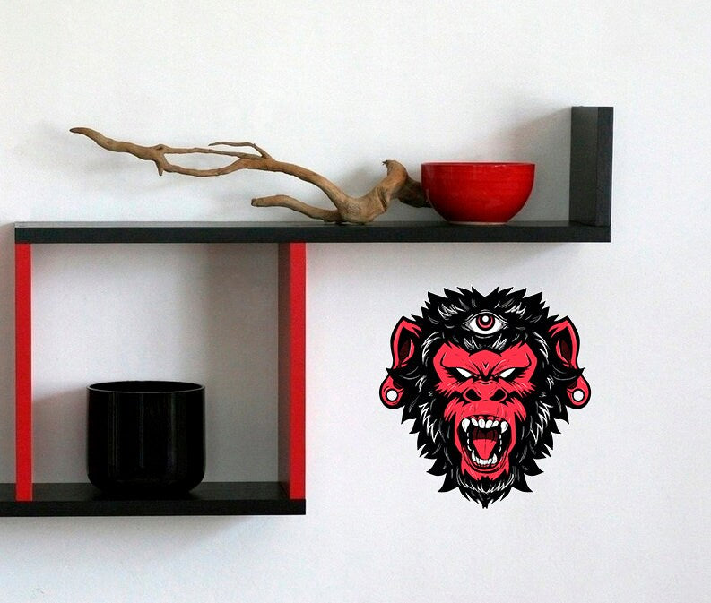 Three Eyed Monkey Decal, Monkey Sticker, Spiritual Monkey Decor